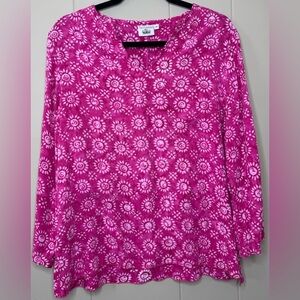 Very Vineyard Batik Print Light Rayon V-Neck Blouse Womens Medium